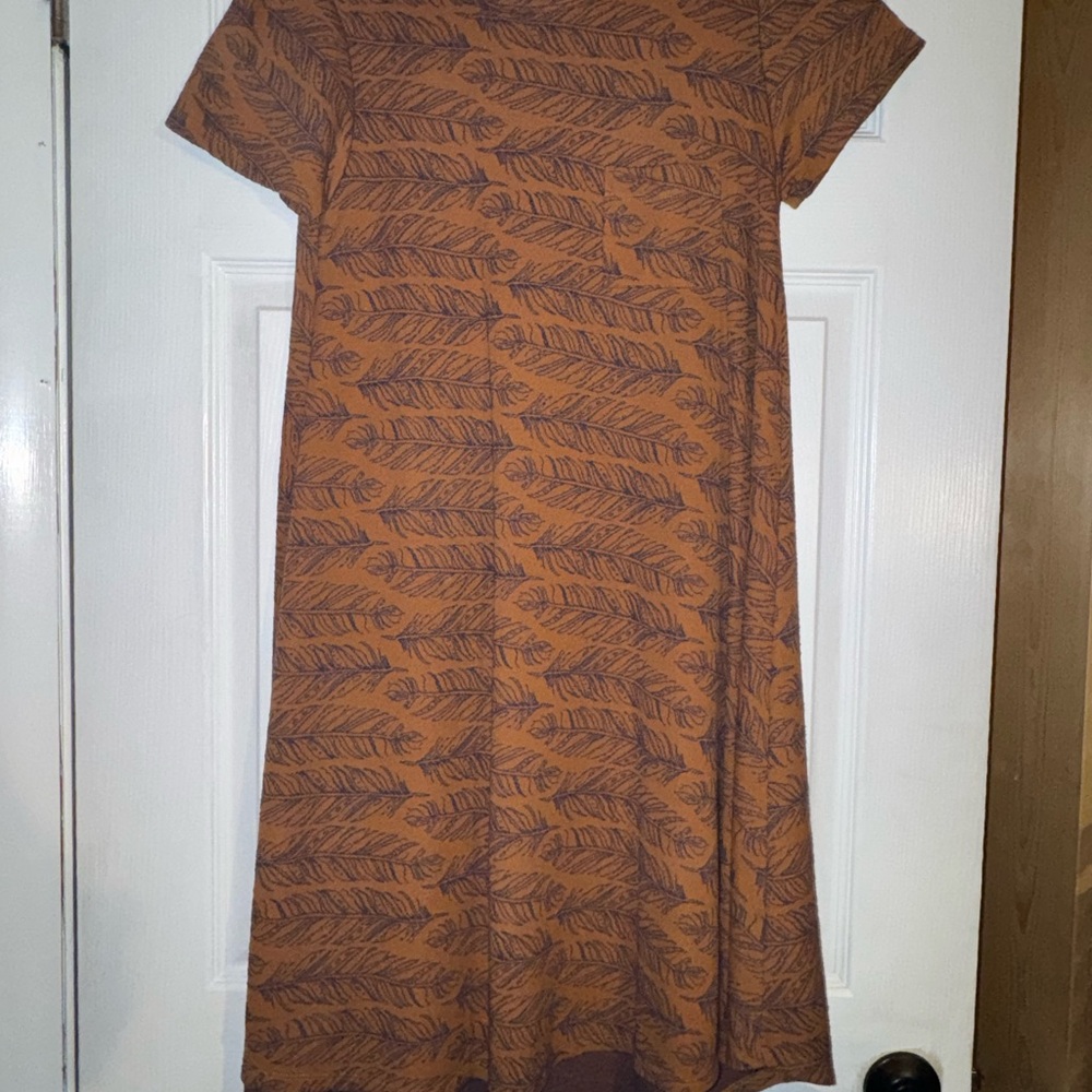 LuLaRoe Brown Feather Print Asymmetrical Dress